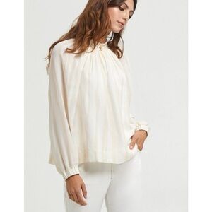 MARIE OLIVER Off White Arden Blouse Semi Sheer Long Sleeve Mock Neck Top Sz XS